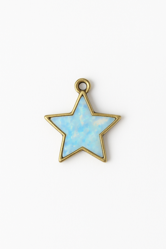 Antique Gold Star Charm Pendant with Blue Opal Inlay
