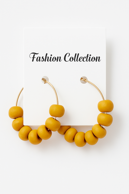 Mustard Yellow Beaded Hoop Earrings – Handmade Statement Jewellery in Pakistan