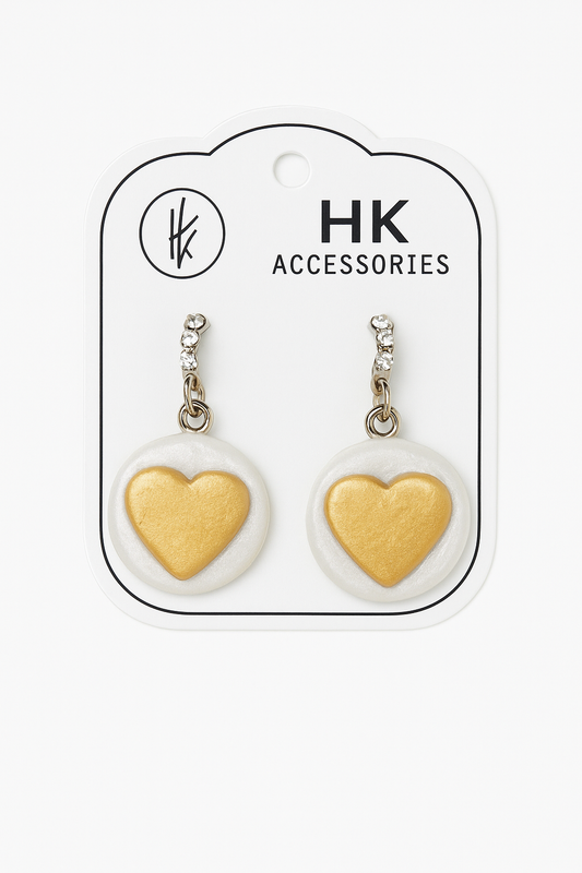 Elegant Moon & Heart Drop Earring – Gold Plated Stud with White Charm