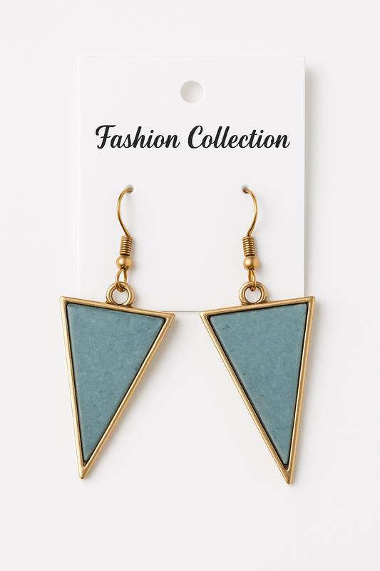Boho Vintage Blue Triangle Dangle Earring – Antique Brass Hook | Handmade Statement Jewelry for Women