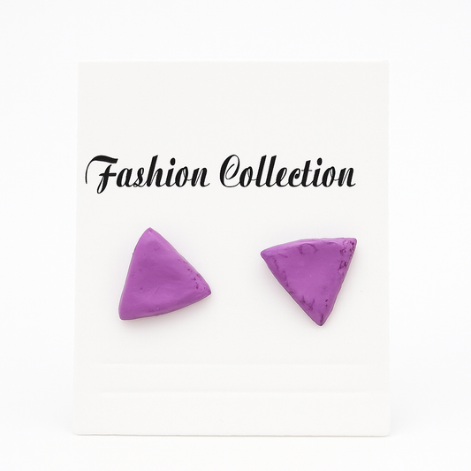 Handmade Purple Triangle Stud Earrings – Bold Polymer Clay Statement Jewellery