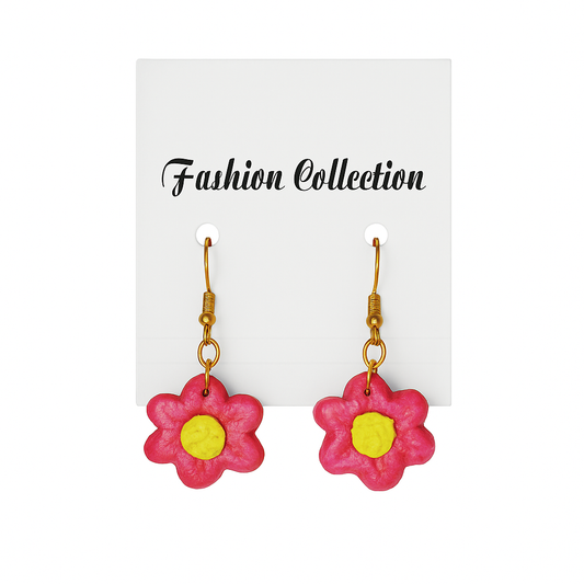 Pink Flower Dangle Earrings – Handmade Clay Floral Jewellery for Women