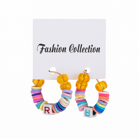 Color Pop Handcrafted Hoop Earrings with Multicolored Beads & Amber Accents